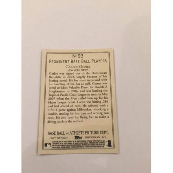 2007 TOPPS TURKEY RED CARLOS GOMEZ METS (RC) #93 (025) - Picture 2 of 2